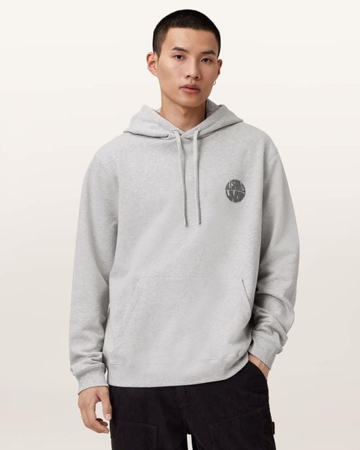 AllSaints Gray Waved Relaxed Fit Hoodie for men
