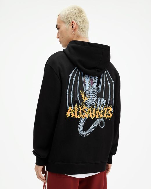 AllSaints Black Dragon Skull Pullover Hoodie for men