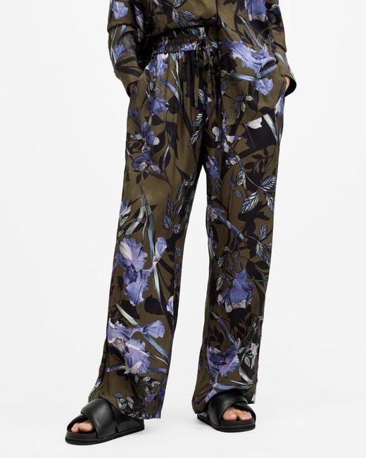 AllSaints Black Tyler Straight Fit Printed Trousers,