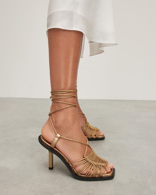 AllSaints White Dina Leather Rope Strappy Heeled Sandals