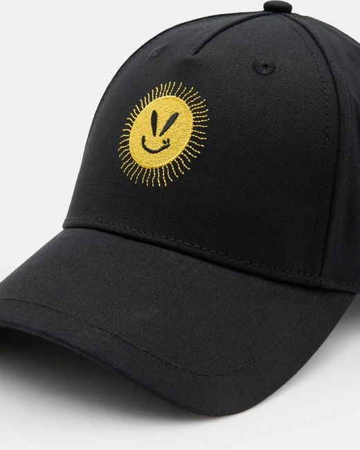 AllSaints Black Sun Smirk Embroidered Baseball Cap for men