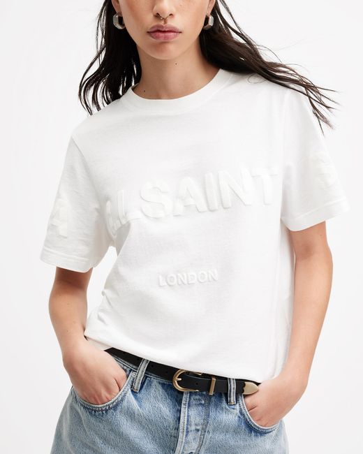AllSaints White Lisa Biggy Logo T-Shirt,, Optic