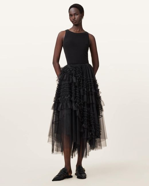 AllSaints Black Jen Tulle Maxi Skirt