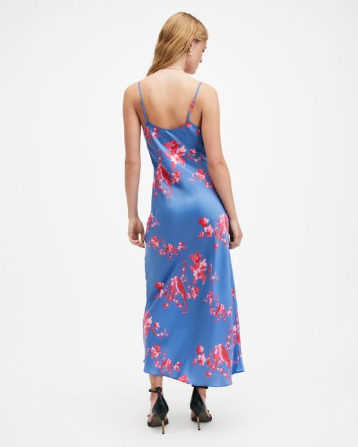 AllSaints Blue Bryony Iona Midi Slip Dress,