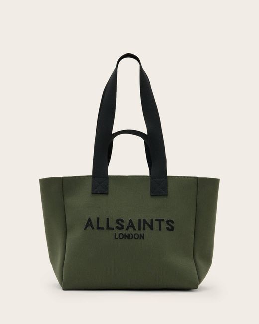 AllSaints Green Izzy Logo Print Medium Tote Bag