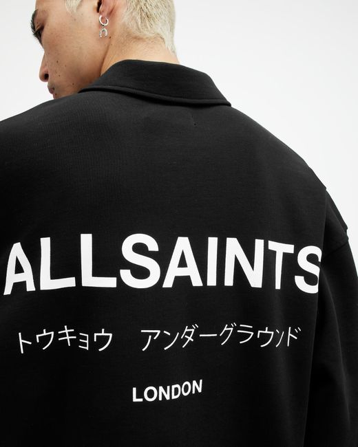 AllSaints Black Underground Logo Polo Neck Sweatshirt for men