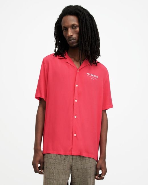 AllSaints Red Underground Logo Relaxed Fit Shirt for men
