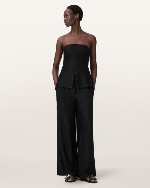 AllSaints Black Charley Relaxed Fit Linen Blend Trousers