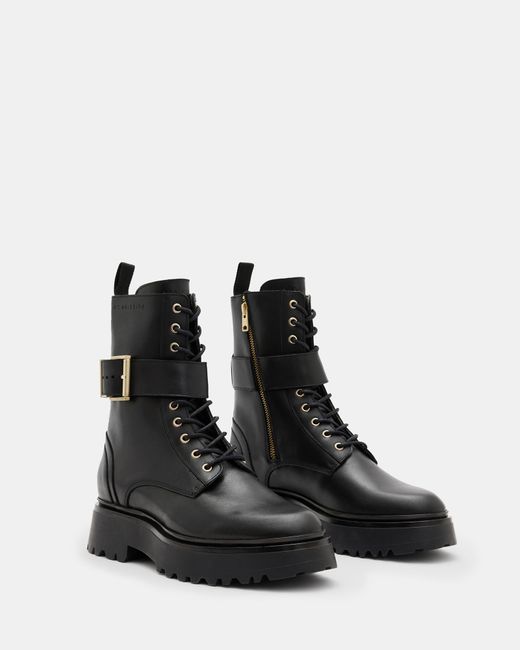 AllSaints Black Onyx Leather Buckle Boots