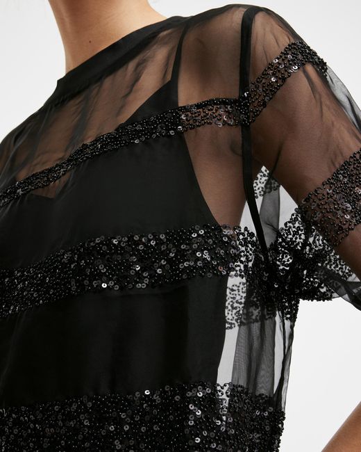 AllSaints Black Izabela Embellished Mesh Mini Dress