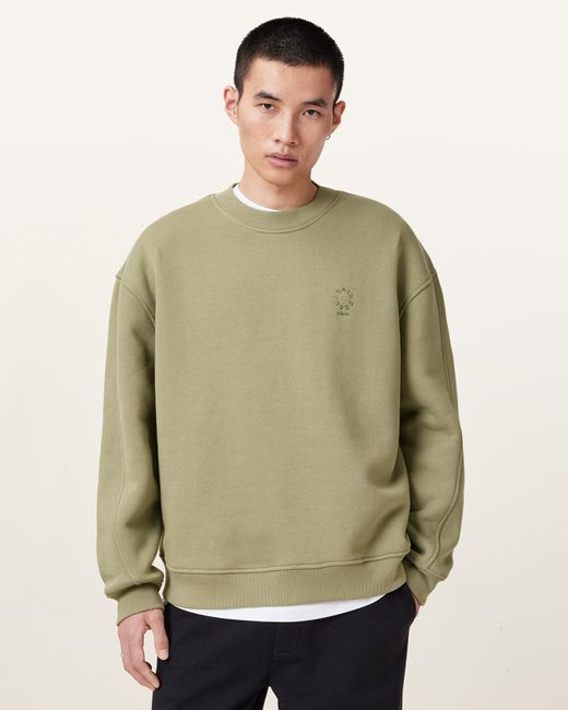 AllSaints Green Haven Embroidered Logo Oversized Sweatshirt for men