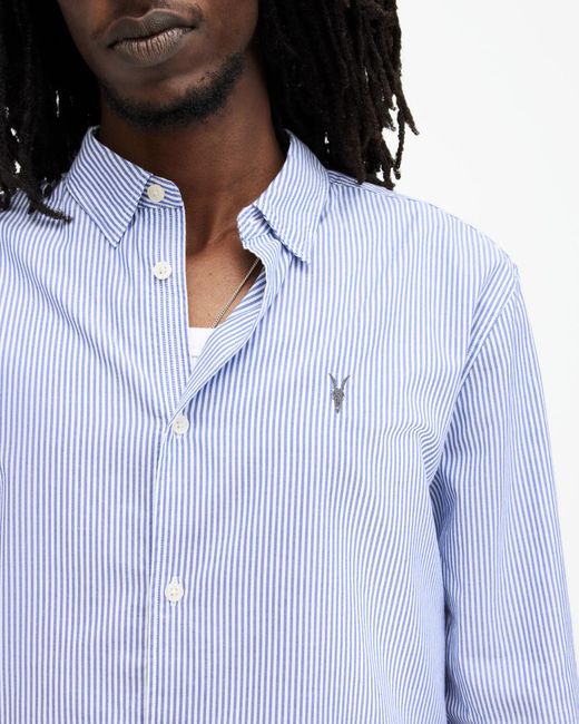 AllSaints Blue Hillview Striped Relaxed Fit Shirt for men