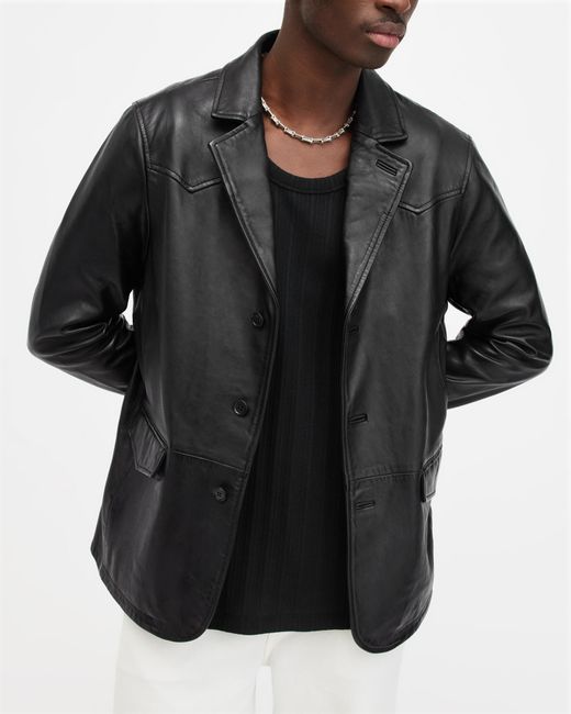 AllSaints Black Hunter Leather Blazer for men