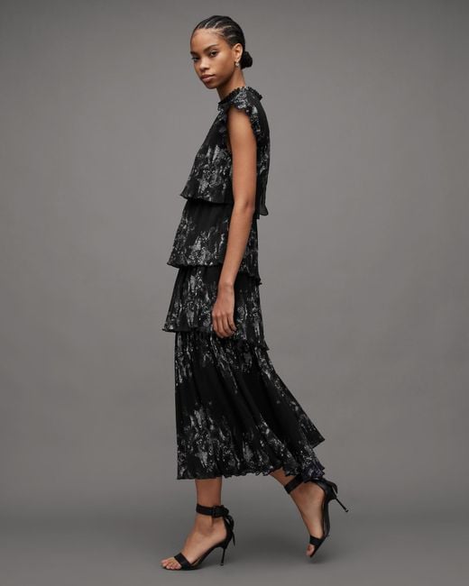 AllSaints Gray Madi Diana Butterfly Print Maxi Dress