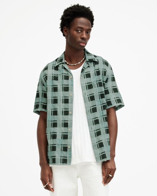 AllSaints Green Big Sur Checked Relaxed Fit Shirt, for men