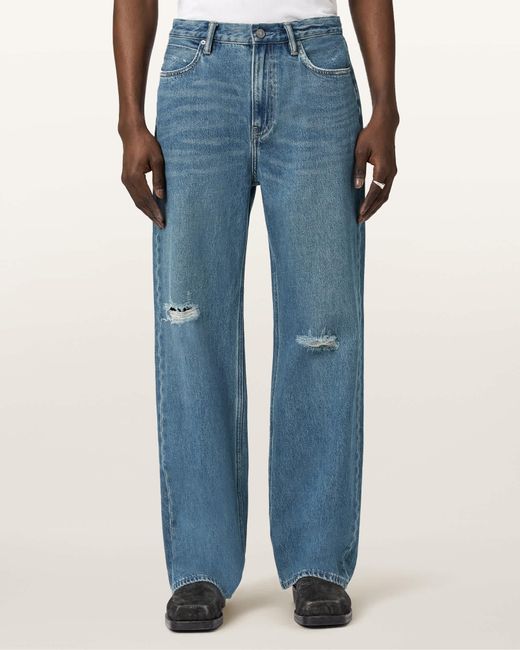 AllSaints Blue Lenny Loose Fit Wide Leg Denim Jeans for men