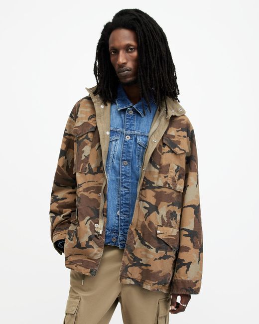 AllSaints Blue Remo Relaxed Fit Camouflage Jacket, for men