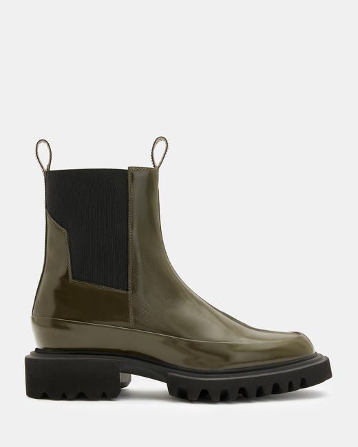 AllSaints Harlee Shiny Leather Chunky Sole Boots in Brown | Lyst
