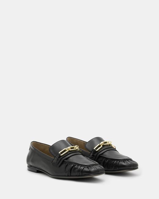 AllSaints White Sapphire Leather Chain Loafer Shoes