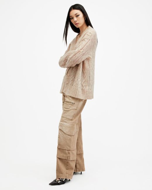 AllSaints Natural Regan Cable Knit Relaxed Fit Cardigan