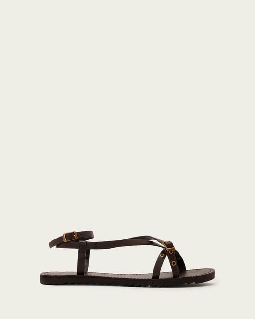 AllSaints Natural Tyla Eyelet Leather Buckle Sandals