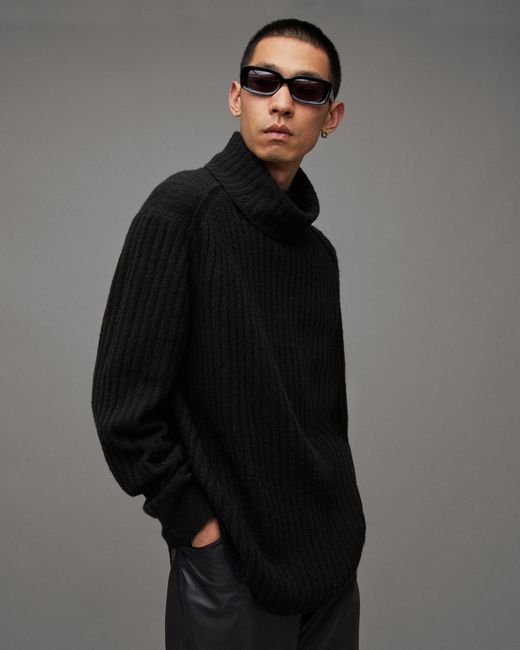 AllSaints Gray Varid Funnel Neck Relaxed Fit Sweater for men