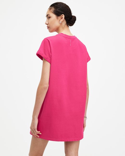 AllSaints Pink Anna Crew Neck Short Sleeve Mini Dress