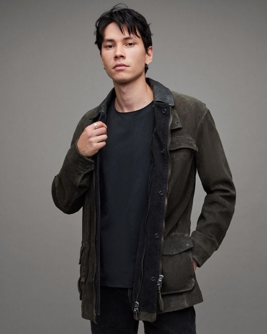 AllSaints Gray Chamber Waxed Suede Jacket for men