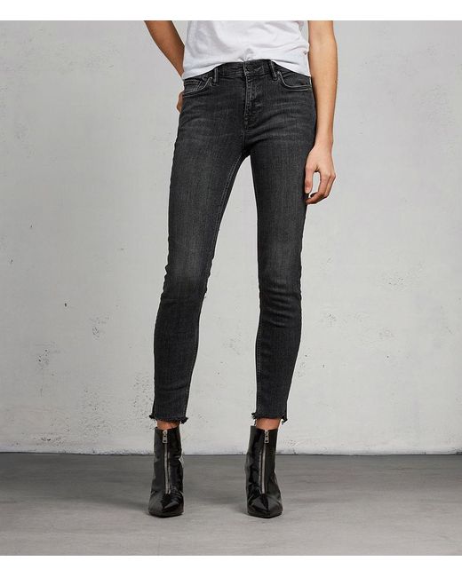 AllSaints Black Grace Ankle Fray Skinny Jeans