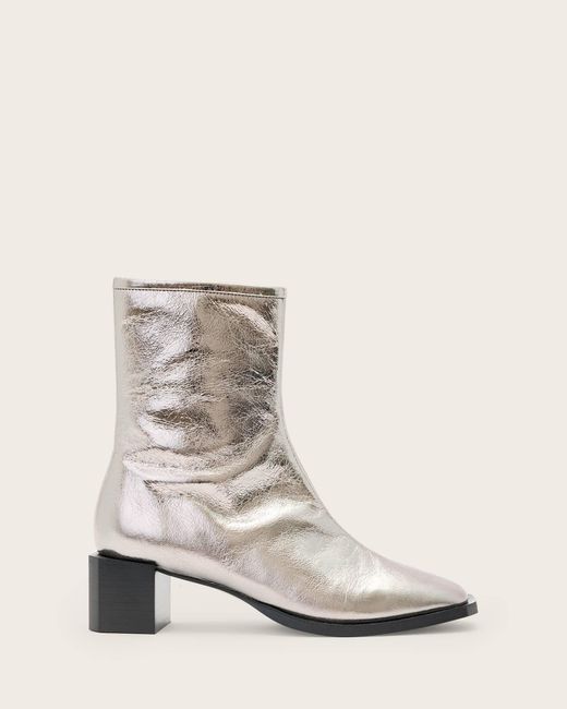 AllSaints White Avril Leather Metallic Boots