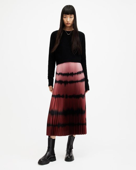 AllSaints Red Curtis Knitted Jumper And Ombre Recycled-polyester Midi Dres