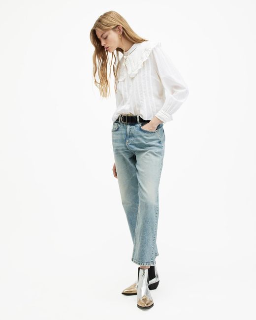 AllSaints White Olea Removable Collar Pintucked Shirt