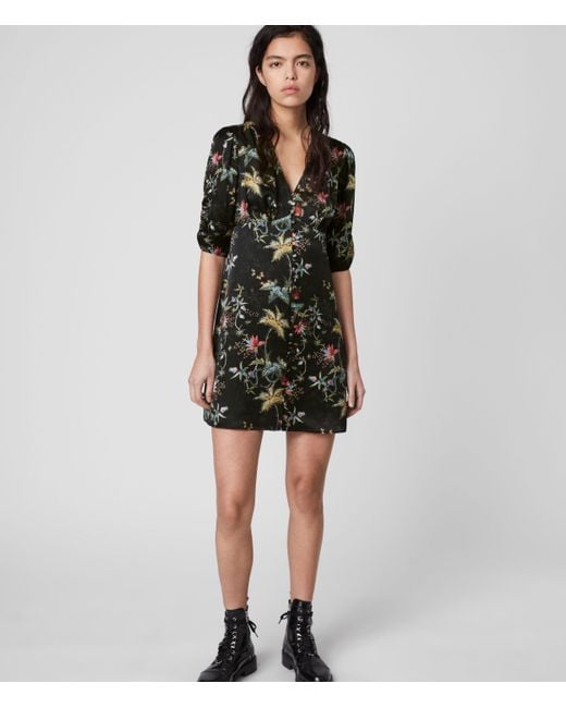 AllSaints Kota Silk Blend Evolution Dress in Black | Lyst UK