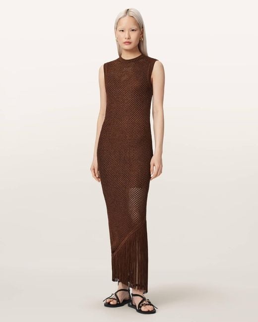 AllSaints Natural Jessie Slim Fit Knitted Midi Dress
