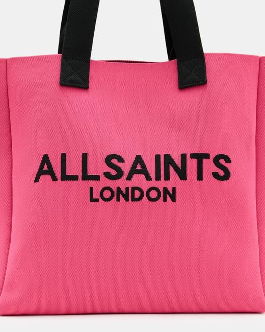 AllSaints Pink Izzy Logo Print Knitted Tote Bag