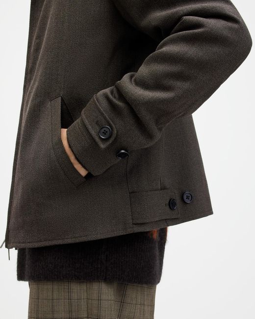 AllSaints Black Howl Wool Blend Textured Jacket for men