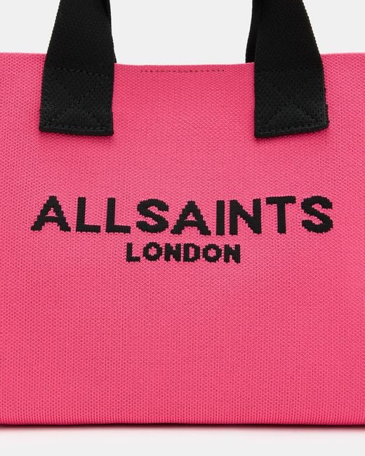 AllSaints Pink Izzy Logo Print Knitted Mini Tote Bag
