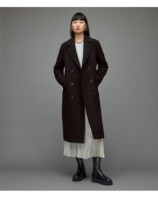 AllSaints Millie Wool Blend Coat in Charcoal Grey (Black) | Lyst Canada