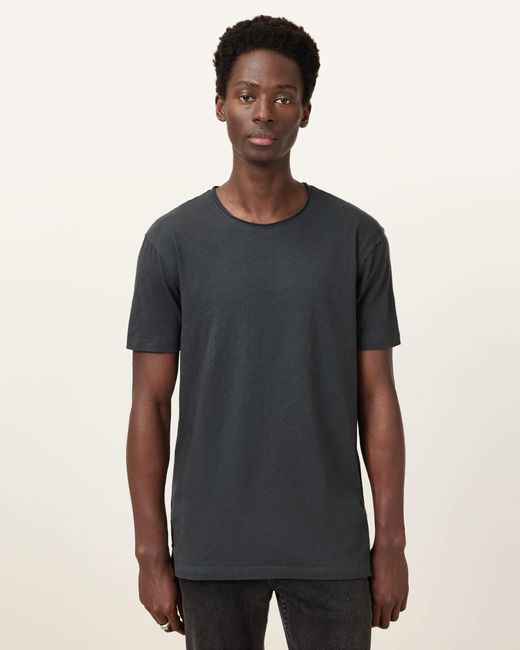 AllSaints Gray Figure Crew Neck Raw Edge T-Shirt for men
