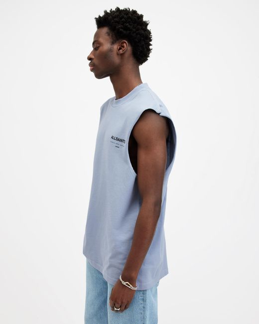 AllSaints Blue Access Relaxed Fit Sleeveless Tank Top, for men