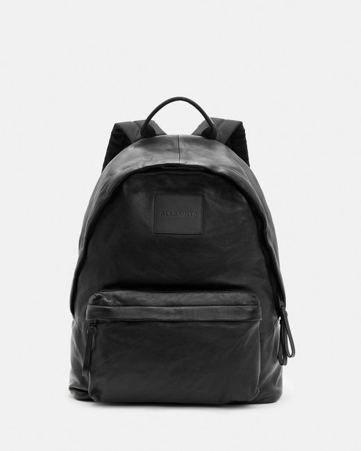 AllSaints Black Carabiner Embossed Logo Leather Backpack for men