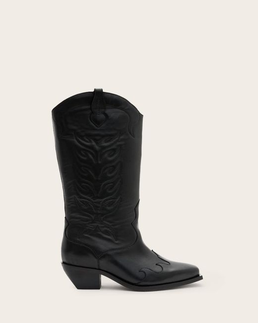 AllSaints Black Dolly Western Leather Boots
