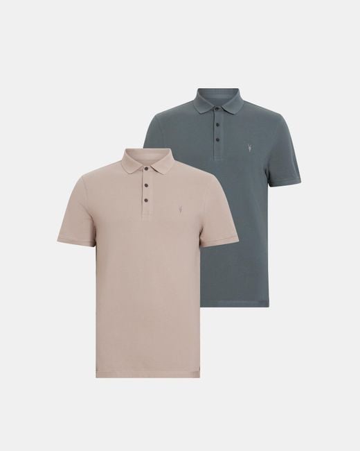 AllSaints Blue Reform Short Sleeve Polo Shirts 2 Pack for men