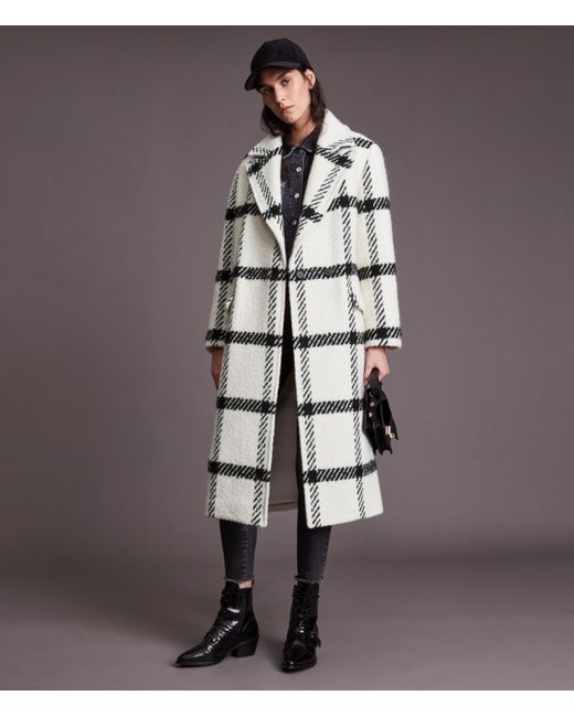 AllSaints Women's Wool Checked Mabel Check Coat White And Black