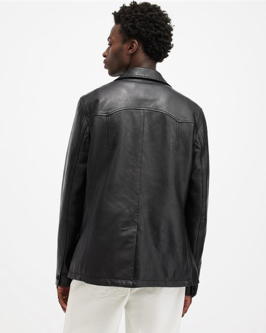 AllSaints Black Hunter Leather Blazer for men