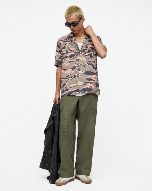 AllSaints Green Verge Wide Leg Relaxed Fit Cargo Pants for men