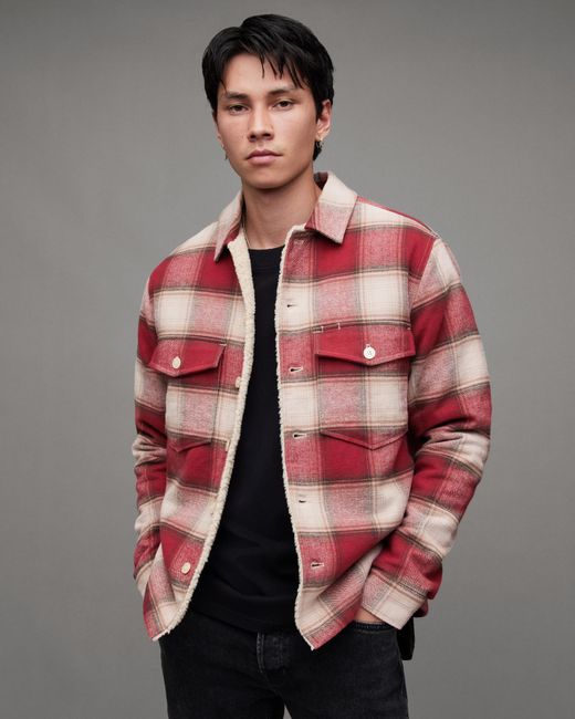 AllSaints Red Hawkins Checked Relaxed Fit Jacket for men