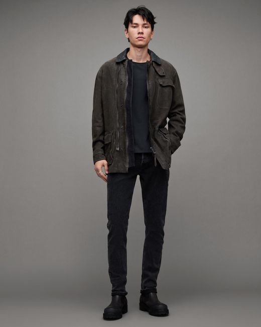 AllSaints Gray Chamber Waxed Suede Jacket for men