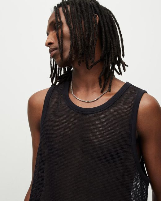 AllSaints Black Anderson Mesh Relaxed Fit Tank for men