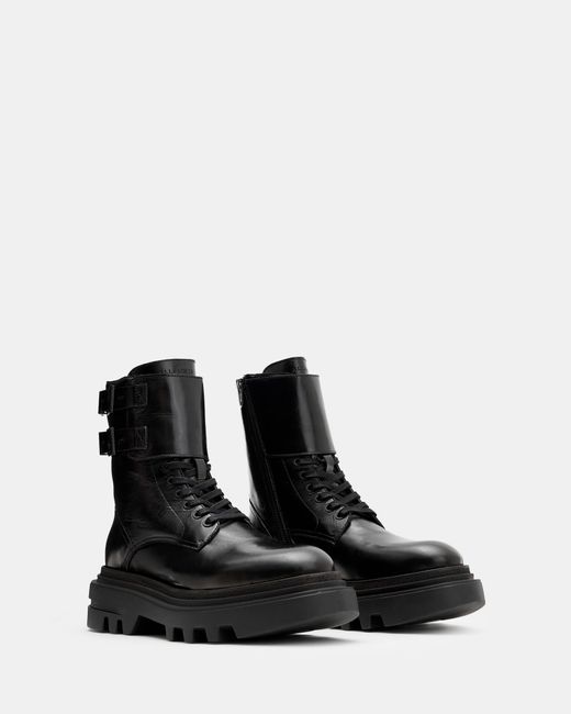 AllSaints Black Zoe Lace Up Chunky Leather Boots